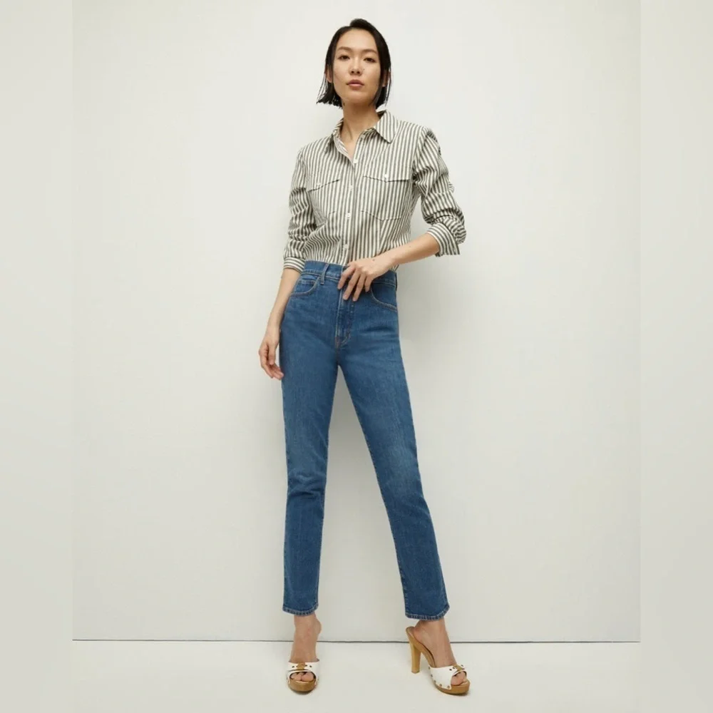 Veronica Beard Blue Alenah Slim Straight Jean in Midmorning Sun Sz 27